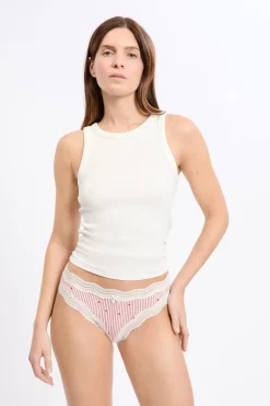 Tanga con bordes de encaje de microfibra