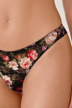 Tanga de encaje con estampado floral