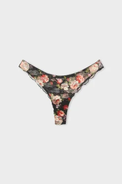 Tanga de encaje con estampado floral