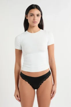 Tanga de microfibra con detalles de encaje