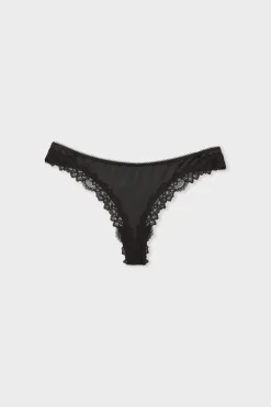 Tanga de microfibra con detalles de encaje