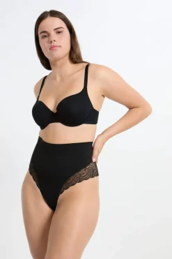 Tanga de talle alto moldeador con detalles de encaje - Sujeción media