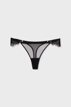 Tanga de tul con detalle de encaje