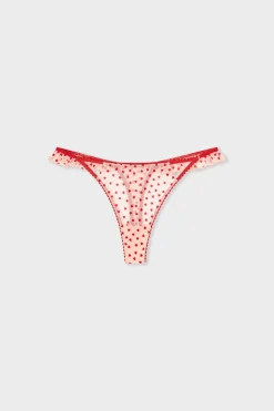 Tanga de tul con estampado de corazones