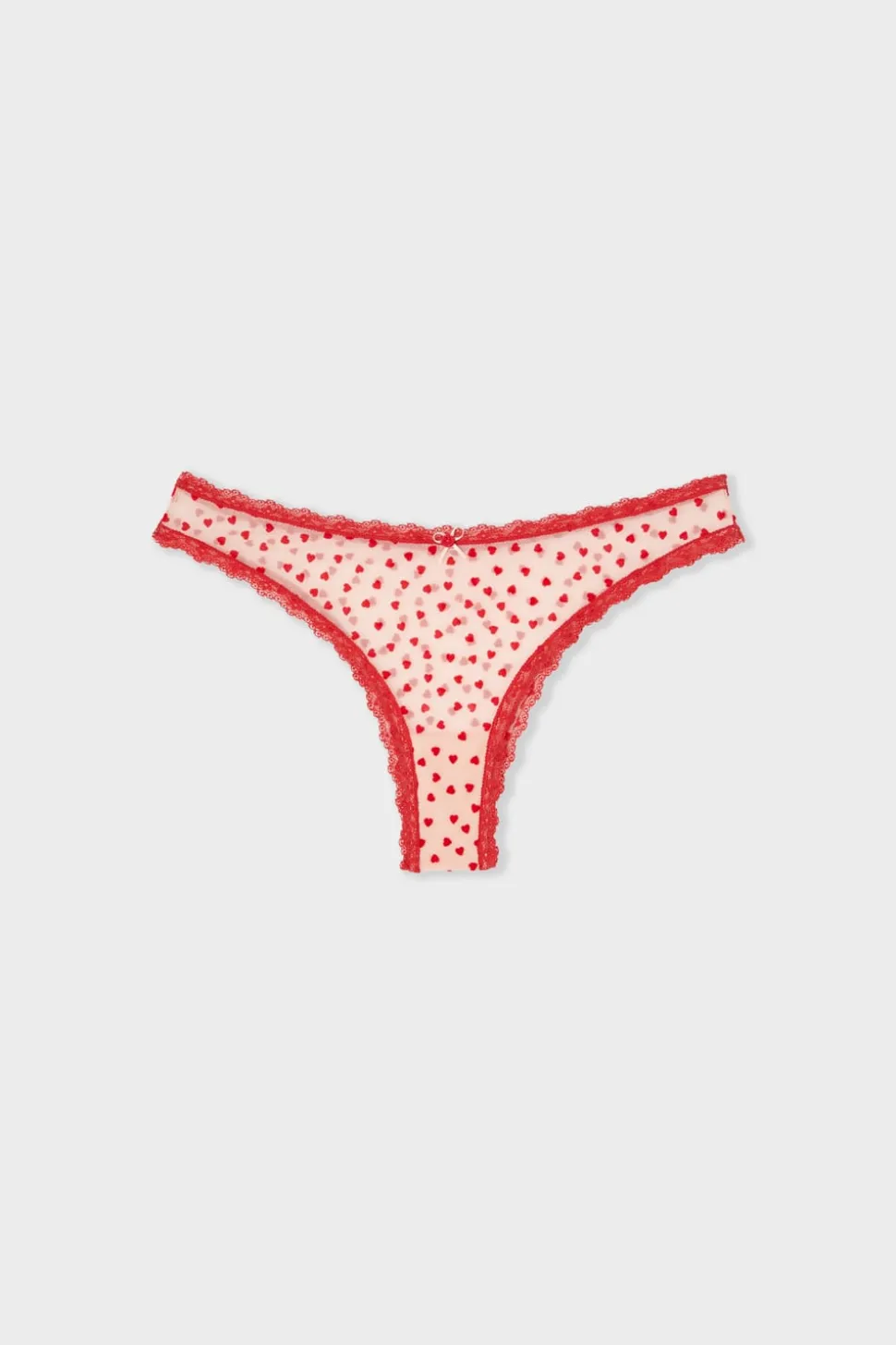 Tanga de tul con estampado de corazones