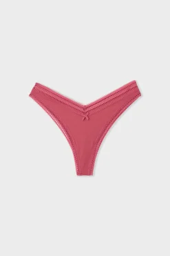 Tanga en forma de V de microfibra y encaje