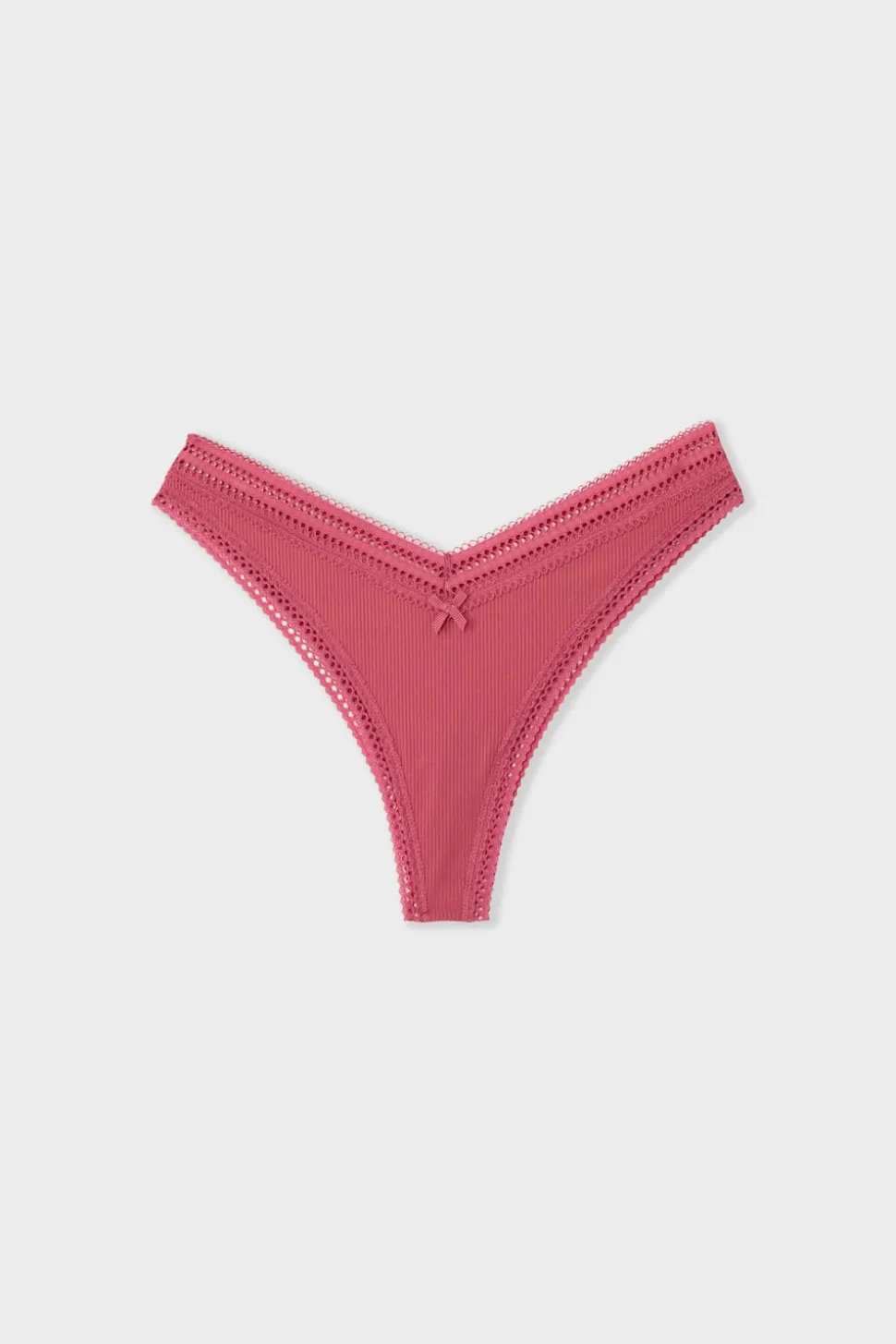 Tanga en forma de V de microfibra y encaje