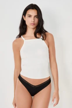 Tanga en V de microfibra y encaje