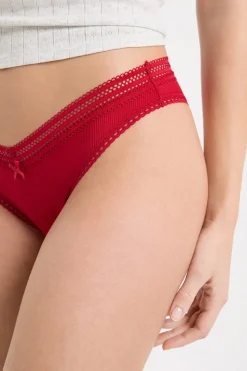 Tanga en V de microfibra y encaje