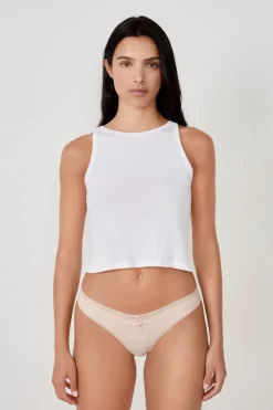 Tanga en V de microfibra y encaje