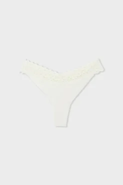 Tanga en V de microfibra y encaje