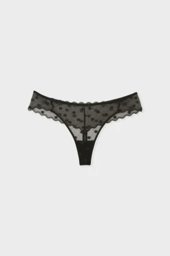 Tanga transparent en tulle à motifs pois