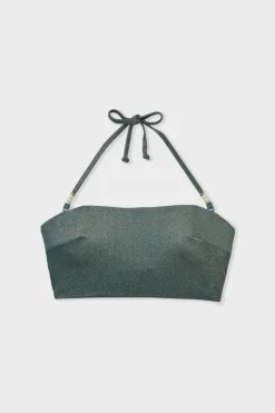 Top bikini bandeau brillante con lazada