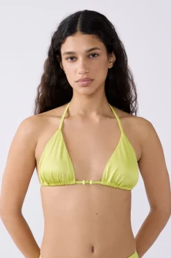 Top bikini triangular detalle perla