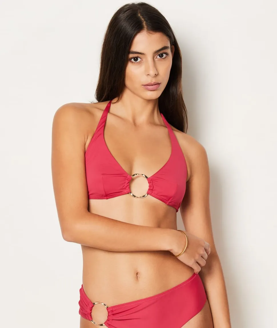 Top bikini triángulo con detalle de anillas