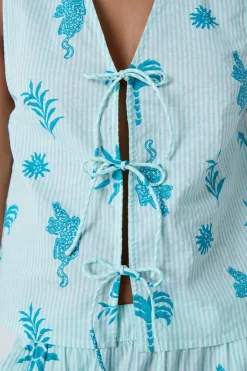 Top de pijama de algodón con estampado y lazos delanteros