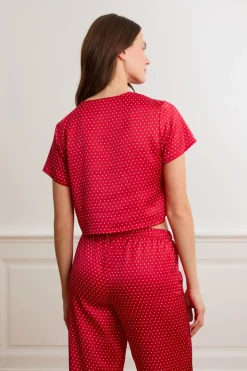 Top de pijama de satén con lunares