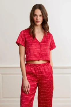 Top de pijama de satén con lunares