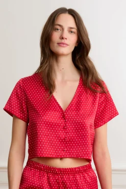 Top de pijama de satén con lunares