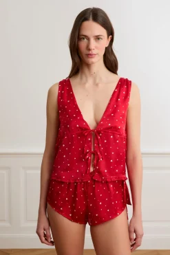 Top de pijama de satén con lunares