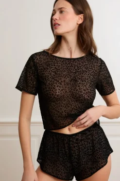 Top de tul con estampado de leopardo