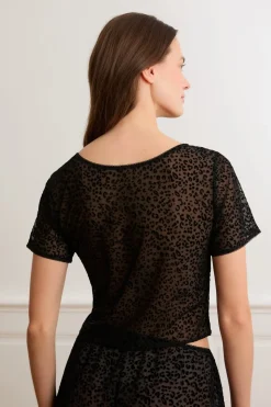 Top de tul con estampado de leopardo