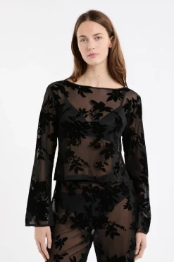 Top transparent à motif floral