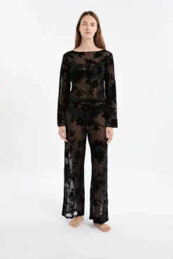 Top transparent à motif floral