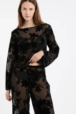 Top transparent à motif floral