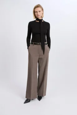 T-shirt manches longues à col à nouer avec coton