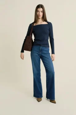 T-shirt manches longues encolure carrée