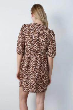 Vestido con lazada y estampado de leopardo