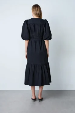 Vestido midi de algodón con mangas abullonadas